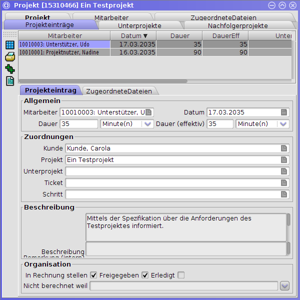 modules projekteintraege fuer projekt